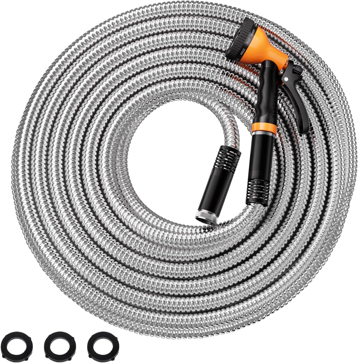 Garden Hose Metal 25 FT, Flexible Stainless Steel Water Hose with 10 Function Nozzle, Kink Free, Lightweight & Durable, Crush Resistant Fitting, Puncture Proof Hose for Yard, Rv, 600 PSI 2025 New