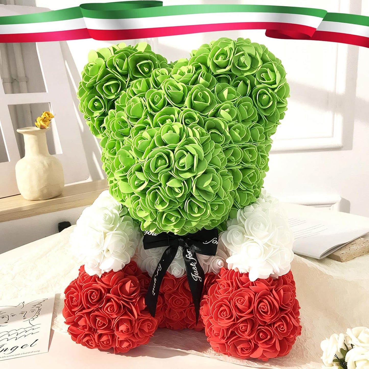 500 Pcs 1.4 Inch Mini Artificial Flowers Head Bulk 5 in 1 Set Faux Foam Fake Small Rose Tiny Baby Flores Bouquet Cake Gift Home Decoration DIY Craft (Coral Red, Green, White Mixed)