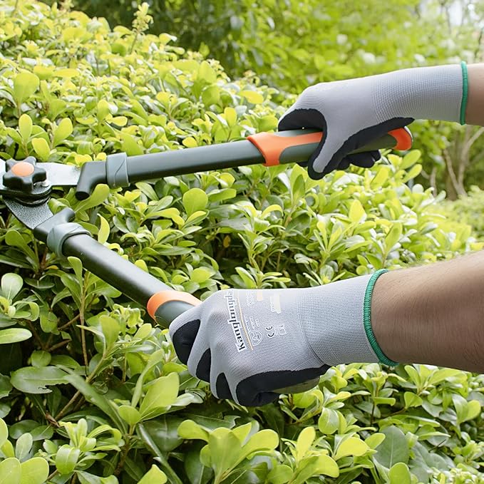 6-Paris Medium Work Gloves for Men and Women, Nitrile Coated Safety Protective Gloves with Grip, Ideal for Gardening, Warehouse, Mechanic, Light Duty Construction Work