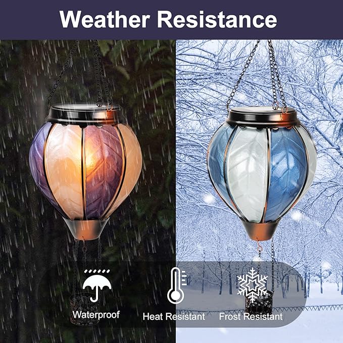 18inch Hot Air Balloon Solar Lantern with Flickering Flame Hanging Solar Outdoor Lantern Lights Waterproof Lanterns for Garden Patio Yard Party Decoration