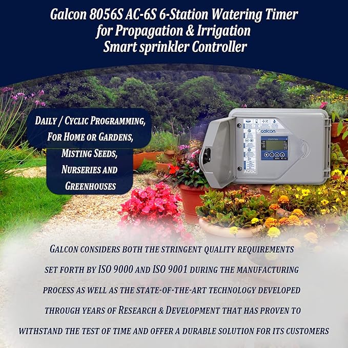 Galcon 8056S AC-6S 6-Station Indoor Irrigation or Outdoor Controller-Seconds Operation