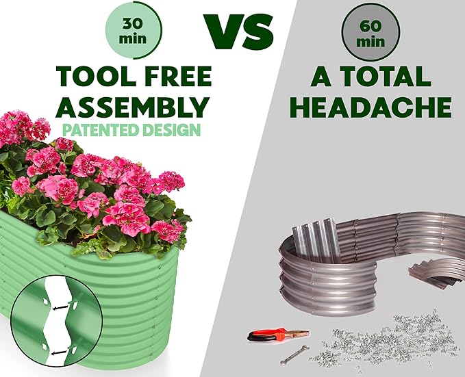 9-in-1 Galvanized Raised Garden Beds Outdoor // 8×2×2.5 ft Modular Planter for Gardening, Vegetables, Flowers // 32" Extra Tall Metal Raised Garden Bed (Light Green) // Patented Design Planter Box