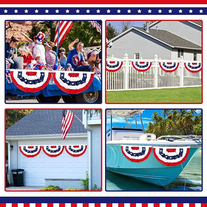 2x4 Ft American Bunting Flags Outdoor, USA Pleated Fan Flag for Outside, 4th of July Decorations Memorial Day Patriotic Flags Bunting Outdoor Indoor Decor (Set of 2)