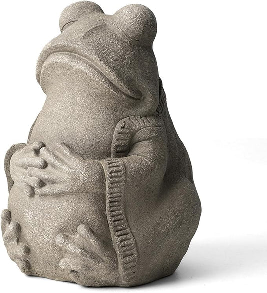 Glitzhome MGO Faux Concrete Zen-Style Frog Garden Statue Indoor and Outdoor Decoration, 16.75" H