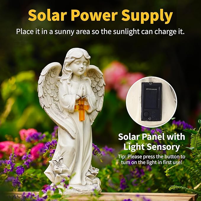 Angel Solar Garden Statues: 12.5” Cemetery Decorations for Grave Praying Angel Figurines for Outdoor Lawn Yard Patio Decor Memorial Gifts for Women