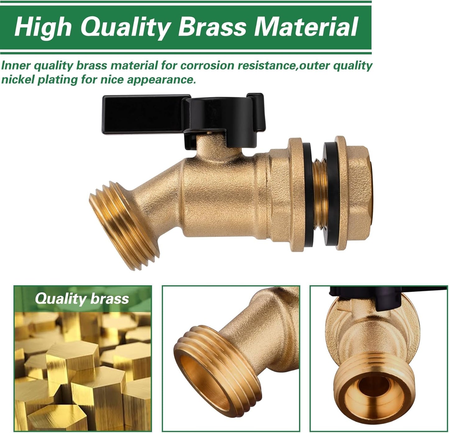 Brass Water Container Rain Barrel Spigot Kit, 1/2" Inlet to 3/4"GHT Male Thread Outlet with Quarter Turn Ball Valve Include Bulkhead Fitting and Washers