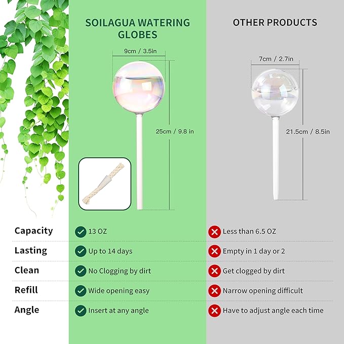 13 oz Up to 2 Weeks Extra Large Plant Self Watering Globes, Light Iridescent Glass Water Bulb Indoor Outdoor, Plant Waterer Self-Watering Stakes,Vacation Plant Thing for Plant Parents, 4 Pack