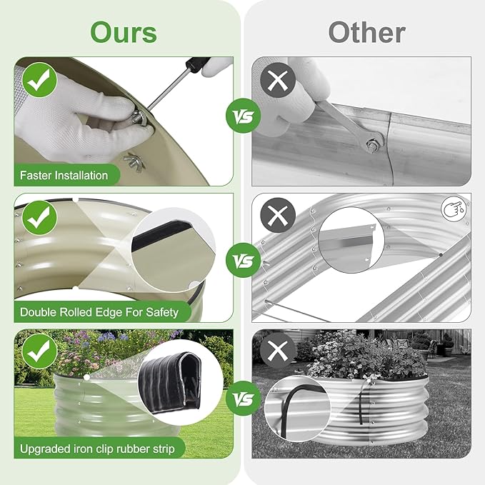 Galvanized Round Raised Garden Bed Outdoor-2Pack Raised Beds for Gardening| Metal Planter Box 2x2x1FT, Green