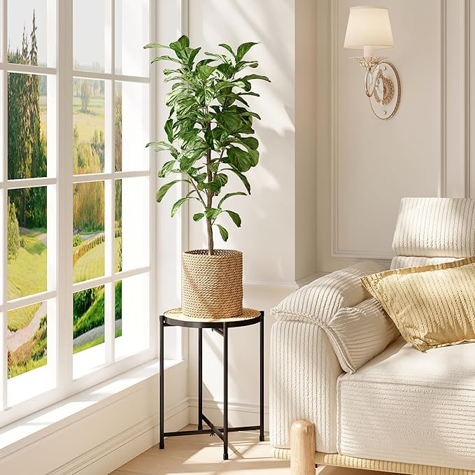 Bamworld Rattan Plant Stand Indoor,Round Plant Table for Large Plants,Tall Heavy Duty Plant Holder for Living Room Bedroom Balcony,Boho Rattan Decor