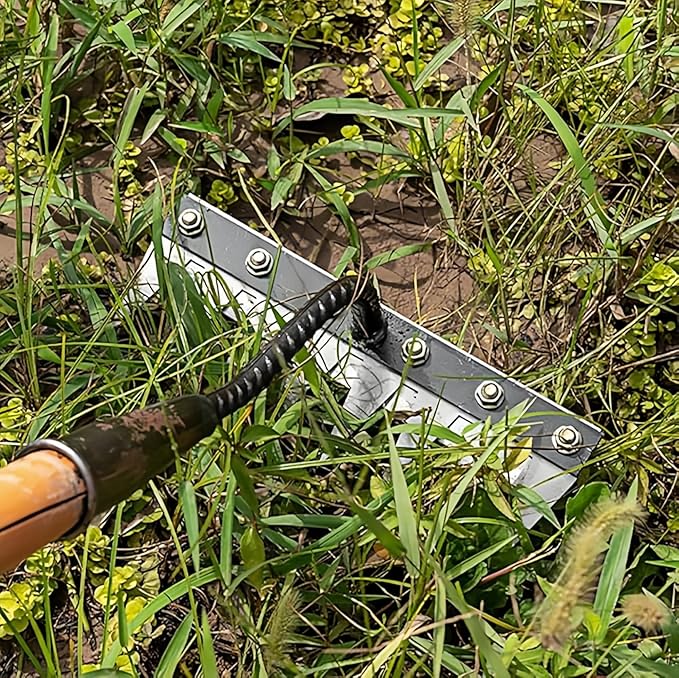 Gardenia Iron Weeding Rake, Iron Rake 2.0 for Gardening and Weeding, Detachable Double-Edged Blade Design Carbon Steel Heavy-Duty Weed Rakes,Hand Weed Puller Tools for Lawn Yard Garden Farm (8 teeths)