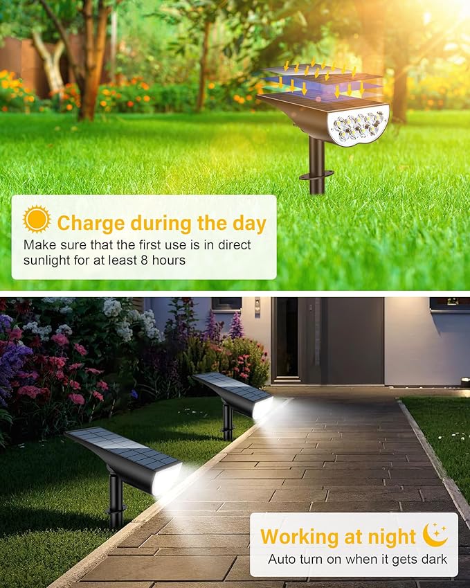 BAXIA TECHNOLOGY Solar Spot Lights Outdoor Waterproof, 3 Lighting Modes Solar Pathway Lights, Dusk to Dawn Spotlight for Yard Garden Landscape Driveway, Warm White, 6 Pack