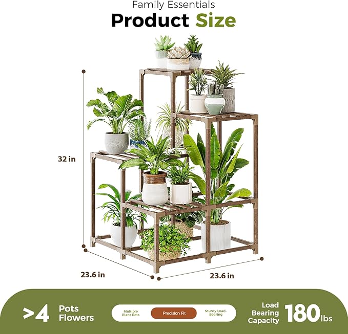 Bamworld Corner Plant Stand Indoor Outdoor Plant Shelf Small Plant Table for Multiple Plants Wooden Plant Holder for Garden Patio Lawn Window Plants Gift