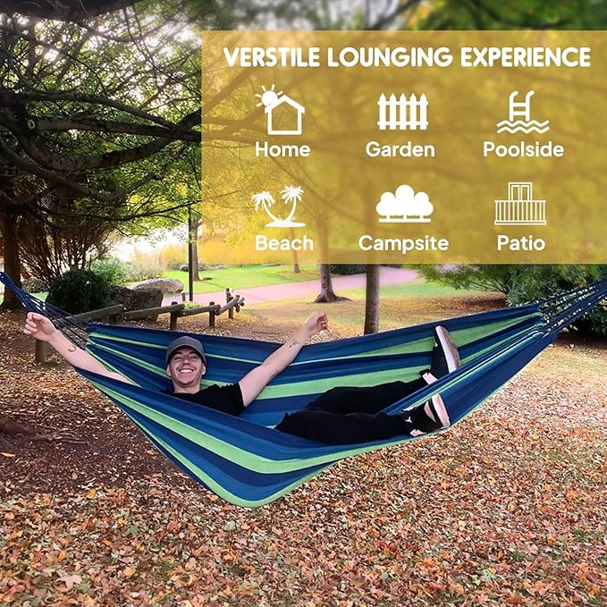 ANYOO Cotton Hammock Portable Camping Hammocks for Hanging Sturdy Garden Comfortable Fabric Hammock with Tree Straps Up to 660lbs with Travel Bag for Camping Outdoor/Indoor Patio Backyard
