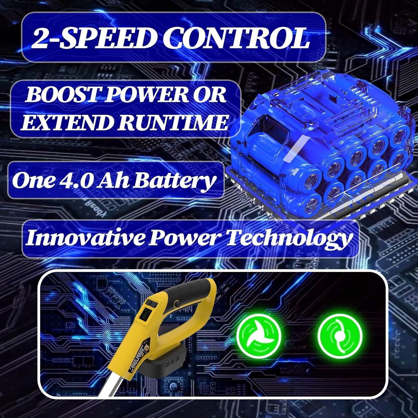 20000 RPM(4.0AhX1) Electric Weed Wacker,Dual-Durable-Line,Metal Blades,Wheel,4-in-1 Battery Powered Weed Eater Cordless+String Trimmer+Edger Lawn Tool+Brush Cutter,Weed Whacker,Weed Trimmer Lawn