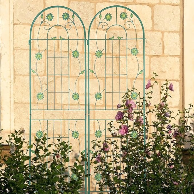 2 Pack Metal Garden Trellis 71" H Garden Fence Rustproof Trellis for Climbing Plants Support Roses Flower Outdoor Lawn, Green