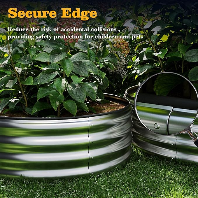Galvanized Metal Planter Round Raised Garden Bed Kit for Gardening Outdoor，2x2x1ft 2pc Grow Garden Box Raised Flower Bed，Round Galvanized Planter Outdoor Metal Fire Pit Ring White