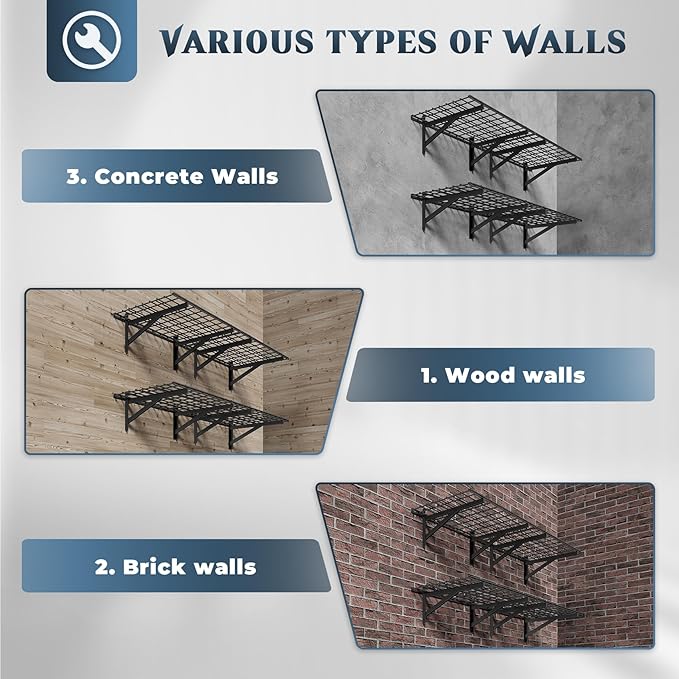 4 Pack Heavy Duty Garage Wall Shelving Set (2x3ft), Wall Mounted Garage Shelves 1000lbs Capacity, 24"x72" Shelf Storage Rack Floating Shelves, Black