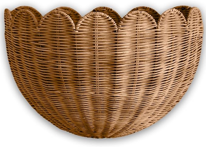 BEBE BASK Scalloped Wicker Hanging Basket - The Original Wicker Wall Decor - Hand Woven Wall Basket - Home Décor Wall Hanging Basket - Wall Storage Basket for Nursery, Living Room and Bathroom (Mocca)