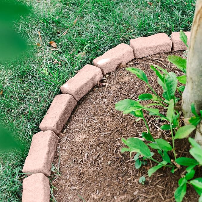 Beuta Landscape Edging | Garden Edging Border | Faux Stone Bricks for Lawn edging, Flower beds, Pathways & Yard Edging– 10 Packs | Each Section Has 6 Bricks 48"L x 4"W x 2.25"H | 30 Spikes |Sandstone