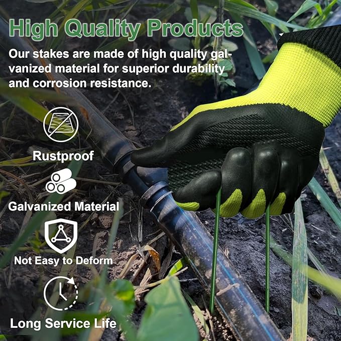 6 Inch Garden Stakes Galvanized Landscape Staples Green U-Type Turf Staples for Artificial Grass Rust Proof Sod Pins Stakes for Securing Yard Fences Weed Barrier Outdoor Wire Cords Tents Tarps 100 Pcs