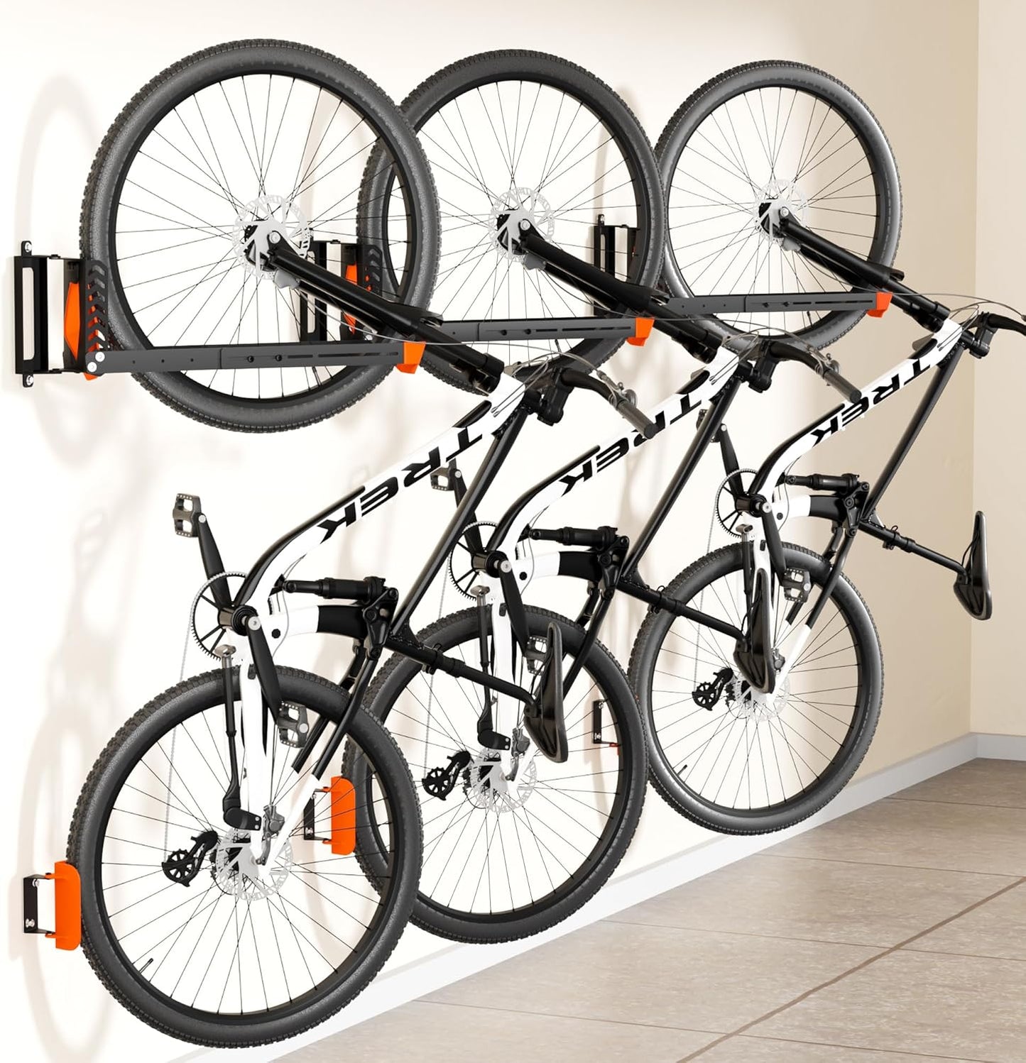 3-Pack Swivel Bike Rack Wall Mount, Bike Hangers for Garage, Space-Saving Vertical Bike Holder, Holds up to 77 lbs, Bicycle Wall Hanger Storage, No Heavy Lifting Required Indoor Hanging Bike Rack