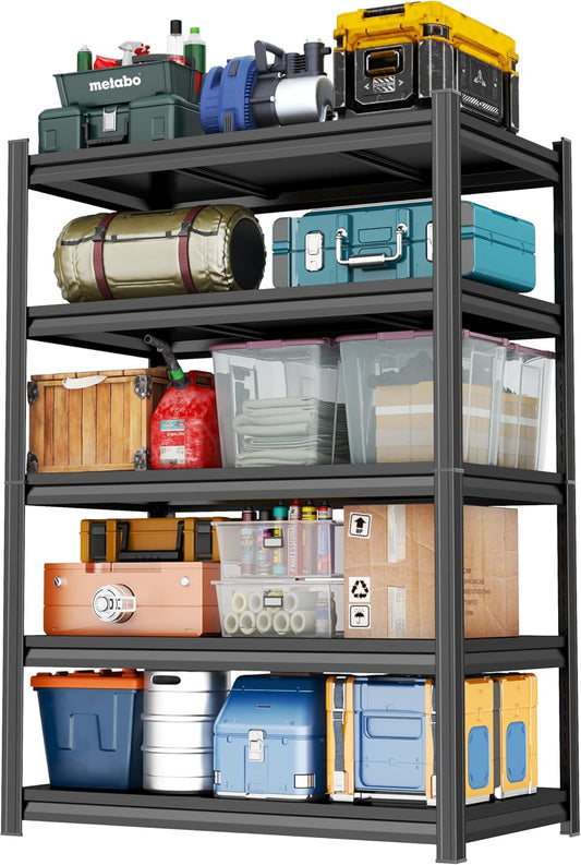 Garage Shelving 3000LBS Metal Storage Shelves 5-Tier Adjustable Shelving Units Garage Storage Shelves Heavy Duty for Industrial, Warehouse, Basement, Commercial, Black