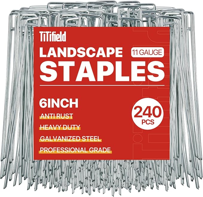 240 Pack Landscape Staples Garden Staples Yard Stakes 6 Inch 11 Gauge Anti-Rust Heavy-Duty Fence Stakes Metal Sod Pins for Weed Barrier Fabric Irrigation Tubing Hose