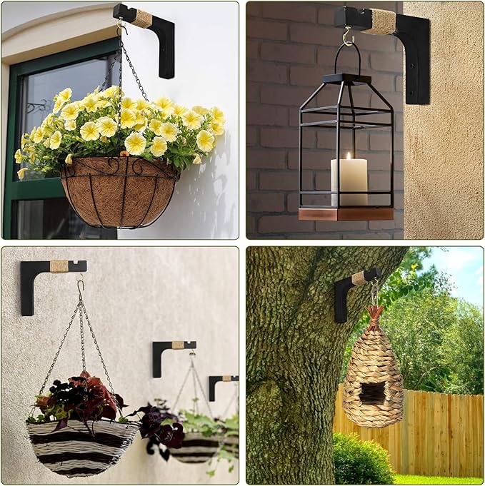 2 Pack Plant Hanger Hooks for Indoor Hanging Plants, Hanging Planters for Indoor Plants Farmhouse Wooden Hanging Basket Wall Hooks for Outdoor Flower Pots Lanterns Wind Chime Lights Garden Decoration
