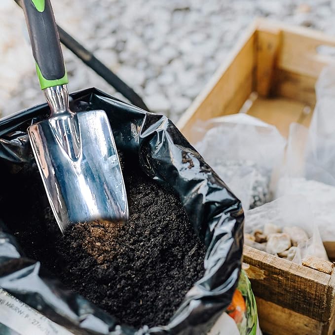 Garden Trowel - Stainless Steel - Ergonomic Grip Hand Tools Set with Soft Rubberized Non-Slip Handle for Transplanting, Weeding, Moving and Smoothing Digging & Planting