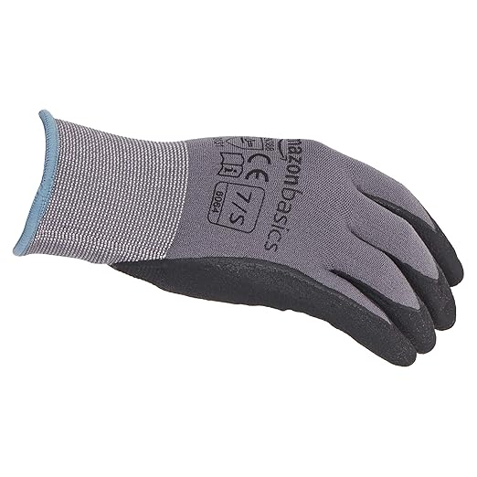 Amazon Basics Micro-Foam Nitrile Coated Work Gloves, Nylon Liner Fiber, Touch Screen, Grey, Size 7/S, 12-Pair