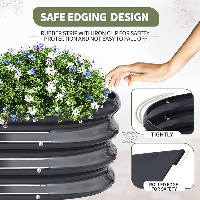 Galvanized Raised Garden Bed Outdoor- Raised Beds for Gardening| Metal Planter Box, Steel Raised Garden Bed Kit with Safety Edging and Gloves for Vegetables, Flower, Herbs (8x2x1FT, Gray)