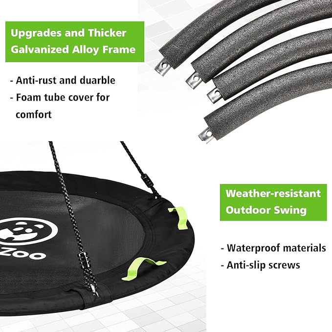 48 inch Tree Swing, Larger Saucer Flying Swing for Whole Family, 900lbs Weight Capacity, with Adjustable Hanging Straps, for Outdoor Backyard, Gifts for Kids, Black