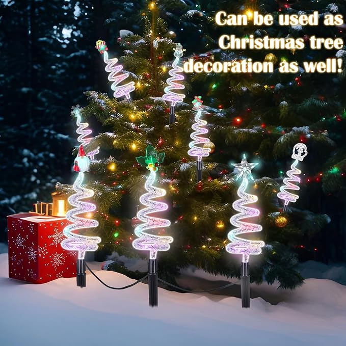 8 Pcs Solar Christmas Garden Stake Lights 8 Mode Yard Landscape Path Lights Xmas Solar Christmas Decorations Outdoor Waterproof Pathway Decor for Outside Holiday Garden Patio