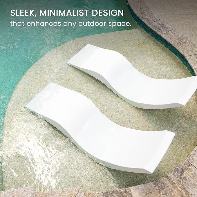 Aqua Outdoors Pool Chaise Lounge Chairs for Ledge & Shelf, Water-Weighted Pool Lounger for Depths Up to 9”, No Screw Plugs & Tools Needed, Classic White Ledge Lounger, Set of 1