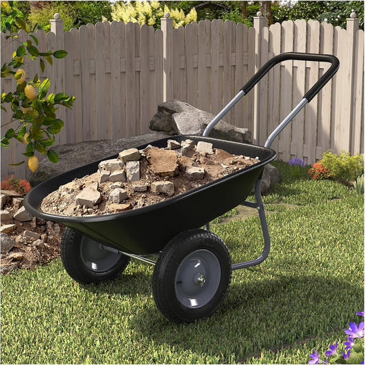 ARNOT Enlarged 2-Wheel Wheelbarrow, Easy Loading and Dumping Garden Cart, Heavy Duty Utility Dump Cart for Outdoor Lawn Yard Farm Ranch, Black