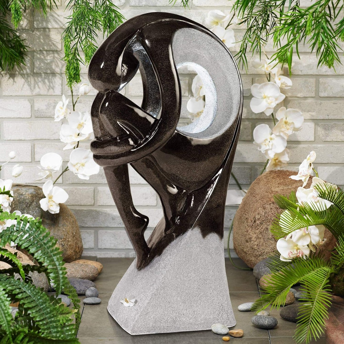 Graceful Form 43" High Large Modern Zen Indoor Outdoor Decor Resin Floor Fountain with Light LED Tall Standing Water Feature for Outside Garden Patio Yard Backyard Porch Deck - John Timberland