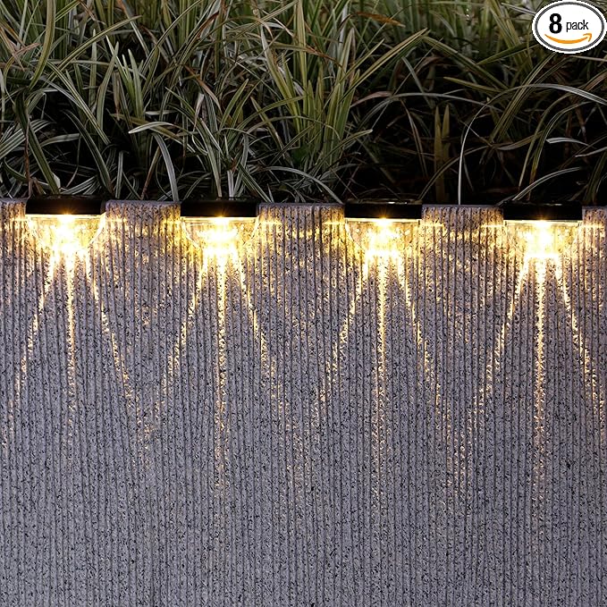8 Pack Solar Deck Lights Outdoor, Solar Step Lights Waterproof for Outside, Yard, Patio, Garden, Pool, Railing, Stairs, Fence (Warm White)