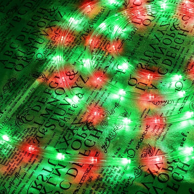 50ft LED Rope Lights Outdoor, 360 LED Connectable and Flexible Tube Lights with 8 Modes, Waterproof LED Rope Lighting for Garden Patio Pool Bedroom PartyIndoor Outdoor Christmas Decor (Red & Green)