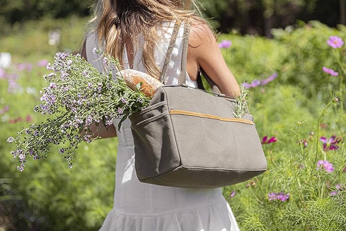 6 Piece Stainless Steel Heavy Duty Garden Tools Set, with Ash Wood Handle and Non-Slip Rubber Grip Pruner, Premium Canvas and Leather Storage Tote Bag, Outdoor Hand Tools, Garden Gift