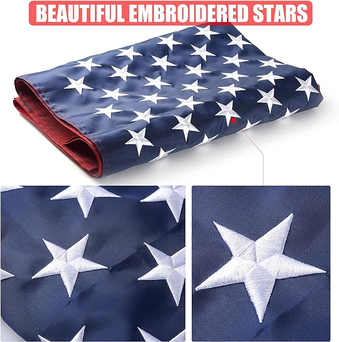 American Flag 12x18 Outside, US Flags for Outdoor Indoor, Heavy Duty Durable, Deluxe Embroidered Stars, Brass Grommets, Sewn Stripes, Vivid Color, Fade Resistant and waterproof