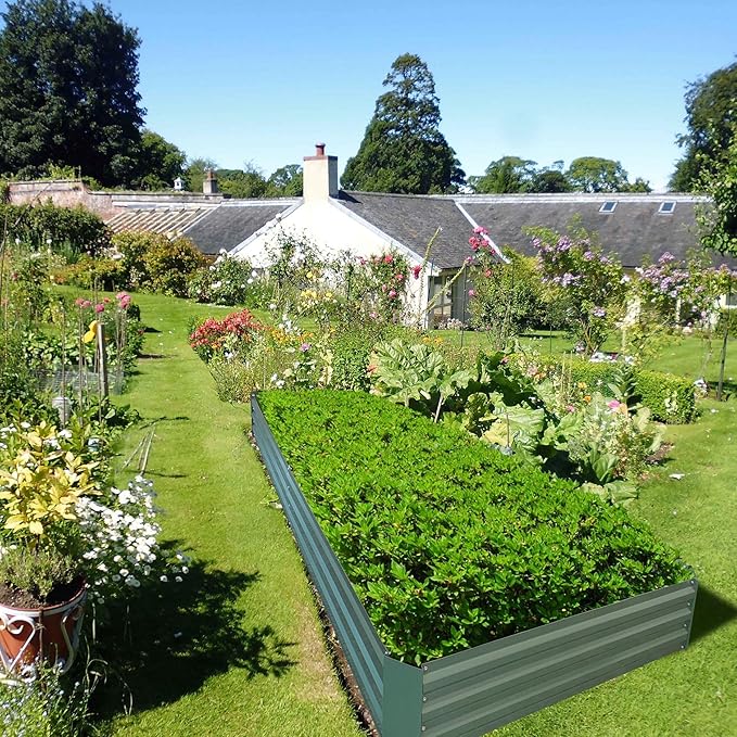 8x4x1ft Metal Raised Garden Bed Kit，Galvanized Garden Bed Box for Vegetables, Flowers, Herbs, and Succulents,240 Gallon Capacity - Green