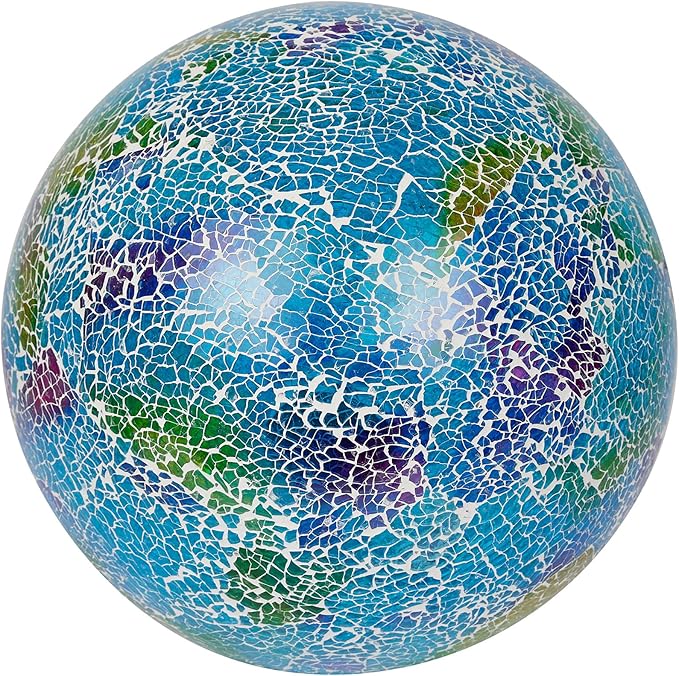 Alpine Corporation HMD226 Shades of Blue Crackle Glass Gazing Ball, Colorful Home Décor for Patio & Garden, 12" H, Multicolor