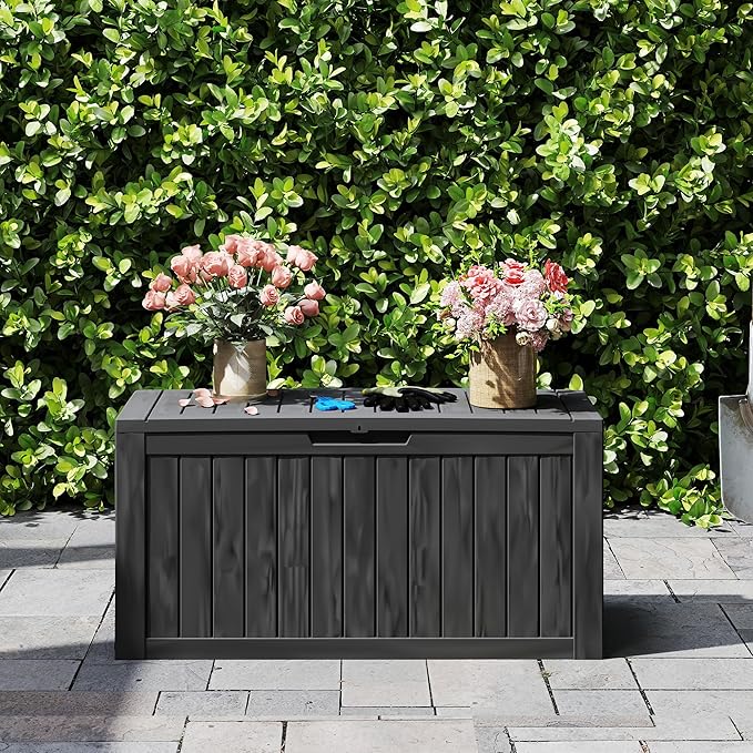 90 Gallon Waterproof Outside Storage Box - Patio Storage & Outdoor Deck Box, All-Weather Resin Chest for Pool/Garden Accessories, Lockable UV-Resistant, Jet Black