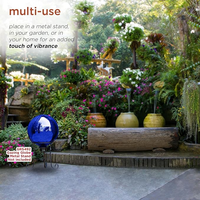 Alpine Corporation 10" Diameter Indoor/Outdoor Glass Gazing Globe Festive Yard Décor, Blue