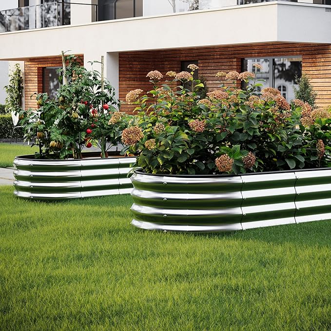 Galvanized Metal Planter Round Raised Garden Bed Kit for Gardening Outdoor，3x3x1ft 2 Grow Garden Box Raised Flower Bed，Round Galvanized Planter Outdoor Large Metal Fire Pit Ring