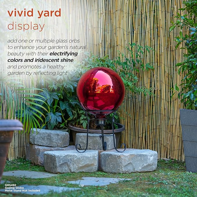 Alpine Corporation 10" Diameter Indoor/Outdoor Glass Gazing Globe Yard Decoration, Red