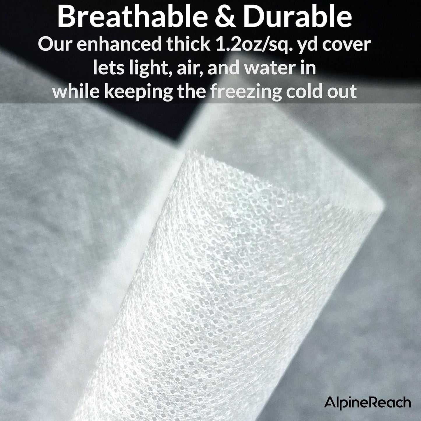 AlpineReach Plant Covers Frost & Sun Protection 10 x 50 ft - Thick 1.2 oz/yd² Freeze Blanket to Low 28 °F Temperatures Floating Row, Garden Fabric Material, Protect in Winter Cold, Gardening Down