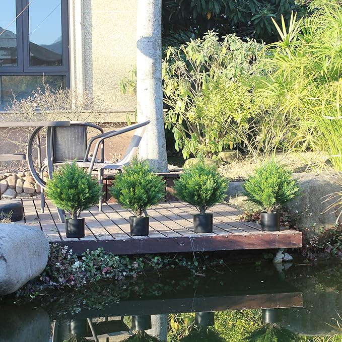 Artificial Topiary Ball Tree 19''T Faux Little Bush Ball Tree UV Resistant Shrub Potted Artificial Plant for Outdoor Indoor Front Porch Garden