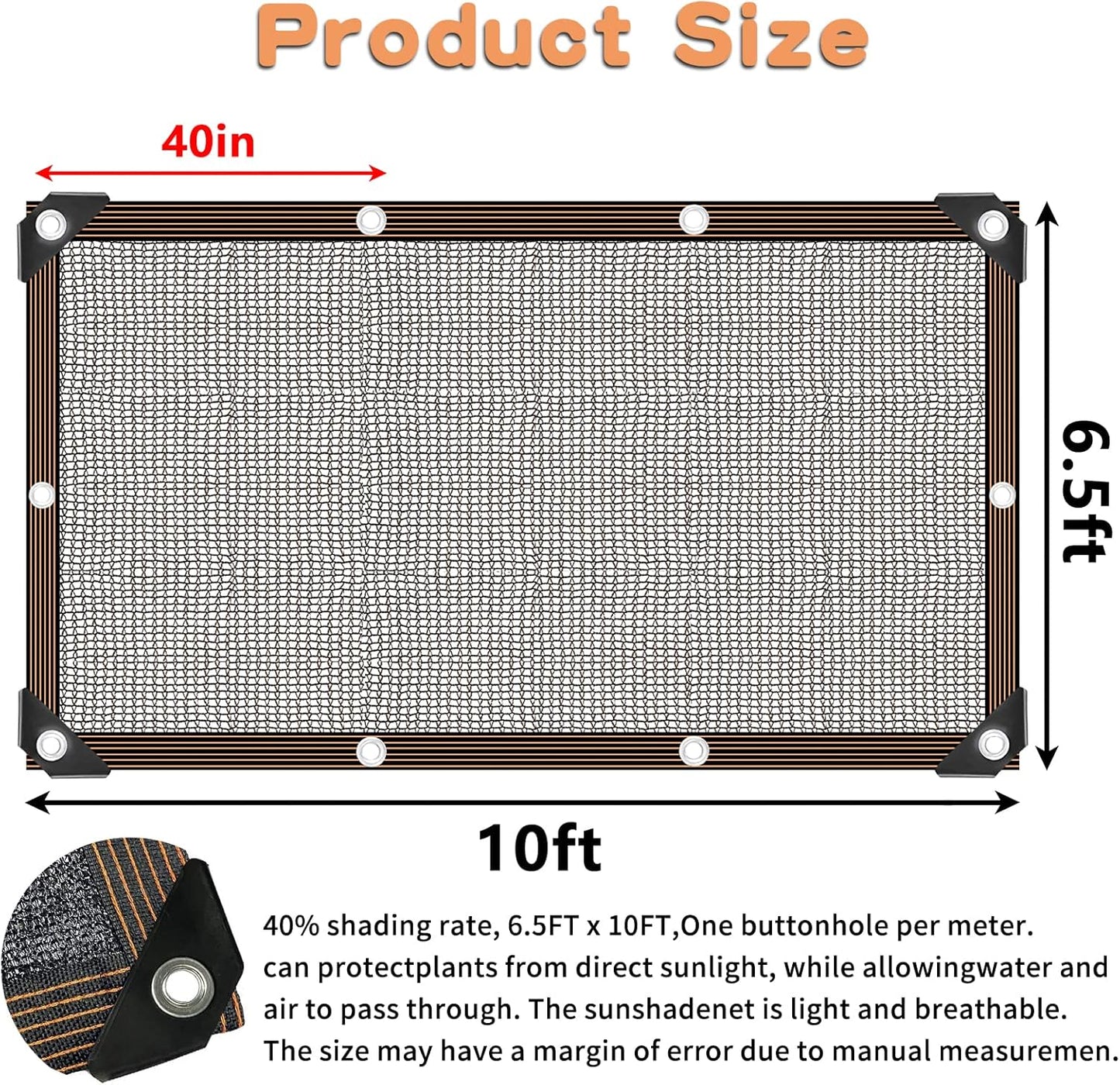 40% Black Shade Cloth,6x10 FT Durable Mesh Tarp with Grommets, Resistant Garden Sun Shade Netting, Shading Antifreezing for Pergola, Greenhouse, Plants Growing, Chicken Coop