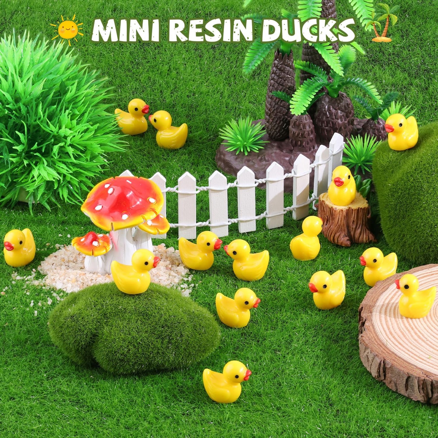 150PCS Mini Resin Animals Cute Yellow Tiny Ducks,Miniature Duck Figures to Hide,Little Animal Toys Small Figurines Bulk for Topper Desk Garden Dollhouse Landscape Aquarium Ornaments DIY Crafts & Decor